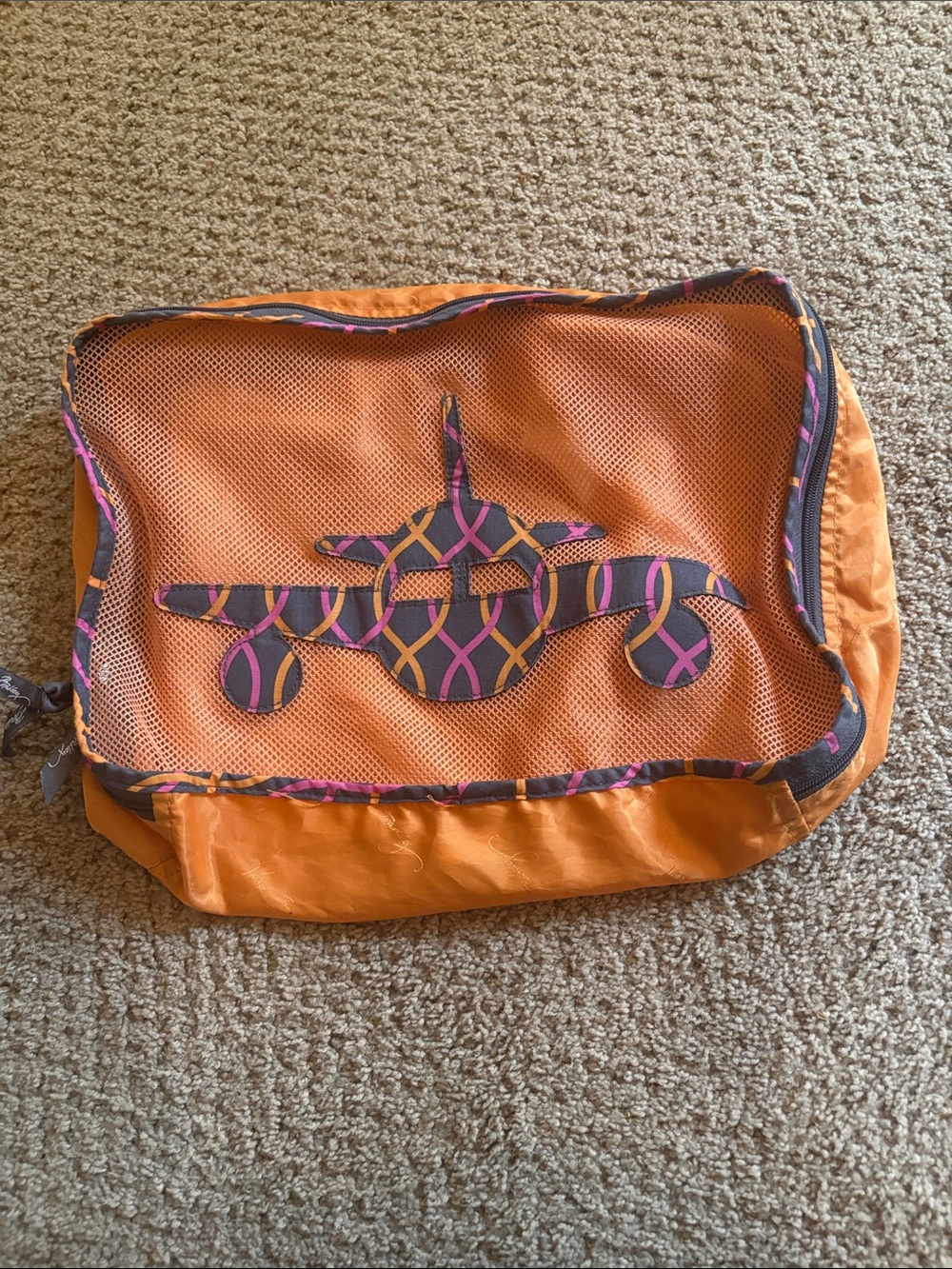 Vera Bradley ribbons pattern orange airplane luggage cube